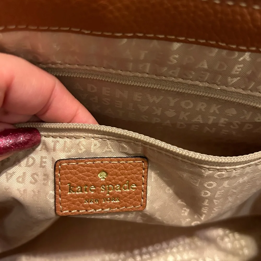Kate Spade Tan Brown Pebbled Leather Double Handled Satchel- Mint! - Picture 4 of 10